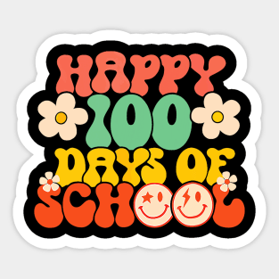 Happy 100th Day Of School Teacher Kids Retro Groovy 100 Days Sticker